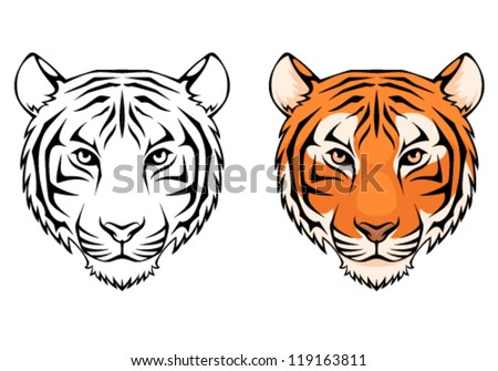 line illustration of a tiger head, suitable as tattoo, team mascot, symbol for zoo or animal preservation center