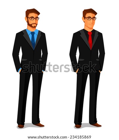 elegant young man in business suit. Cartoon illustration of a handsome successful businessman. Isolated on white.