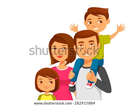 Cute Cartoon Family With Two Kids Stock Vector Illustration 282915884 ...