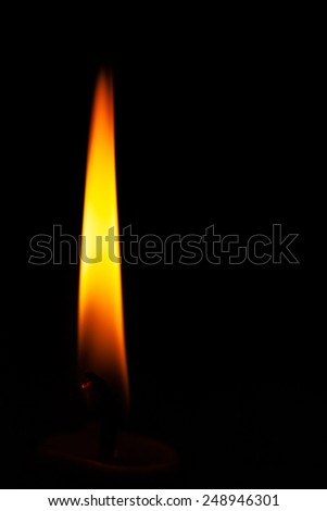 Burning candle flame on left side of frame with space for text