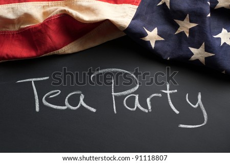 Tea Party sign with vintage American flag
