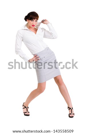 Full body portrait of business woman, isolated over white background