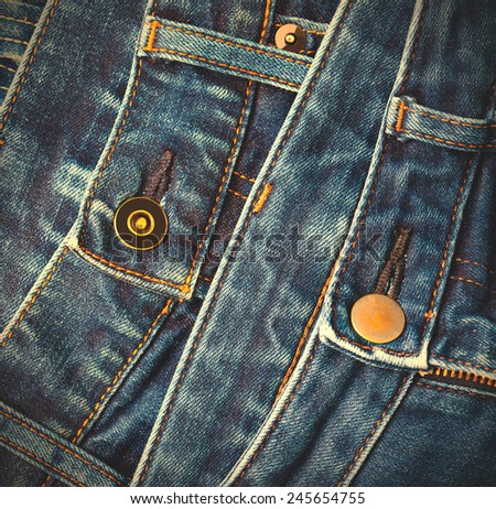 fashion blue jeans in stack, instagram image style