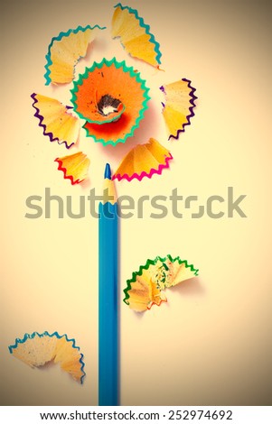 pencil flower with pollen from the lead. copy space. instagram image retro style