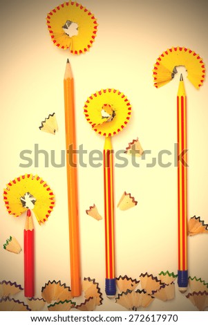 pencil flowers on a white background. clerical botany. instagram image retro style