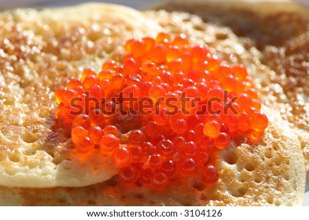 Russian Kitchen, Small pancakes with Red Caviar