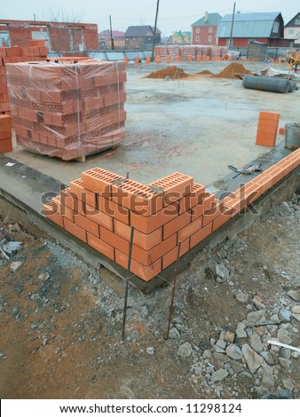begin construction of the brick building in village Rumyancevo, Moscow area, Russia