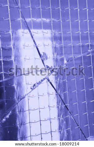 abstraction, whacked  glass with metallic net inwardly