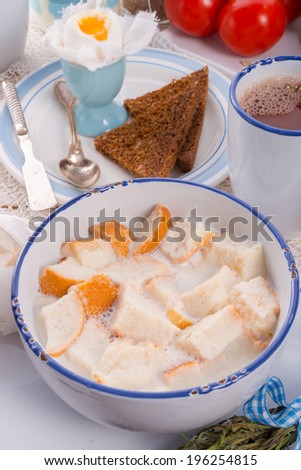 Traditionally polish pobs are just bread pieces soaked in warm milk