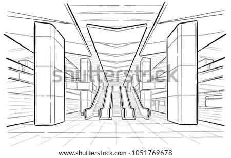 Hand drawn sketch Moscow metro station