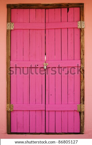 Wooden Pink Door Was Locked By The Combination Lock