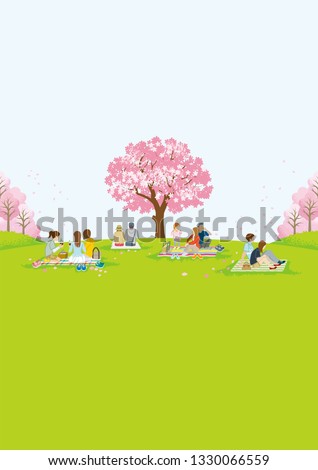 People picnic in spring nature - Vertical layout