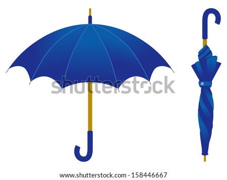 Blue umbrella, open and closed