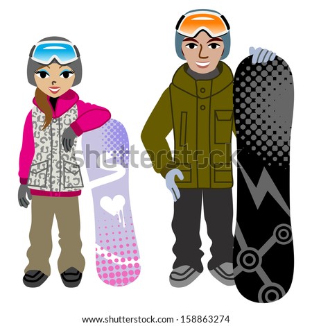 Snowboarding couple,Isolated
