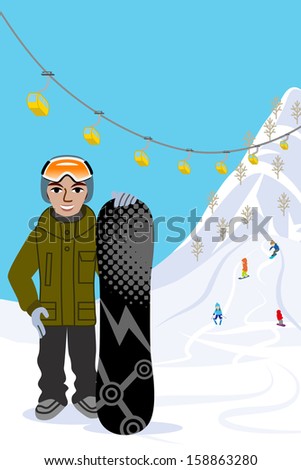 Snowboarding man, in ski slope