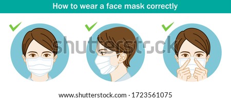 Woman wearing a face mask correctly - Three circular clip art