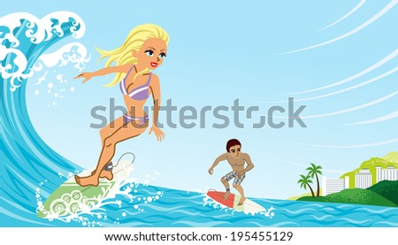 Couple enjoying Surfing