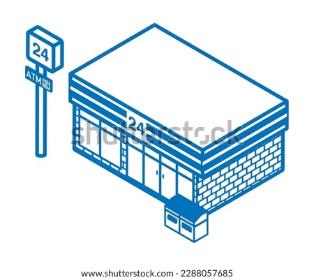 Convenience store, Line art style - Isometric