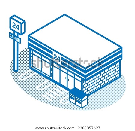 Convenience store, Line art style - Isometric, Included ground