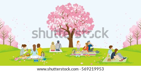 People picnic in spring nature