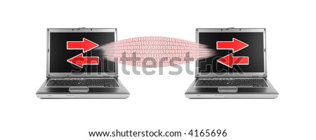Two laptops sharing information