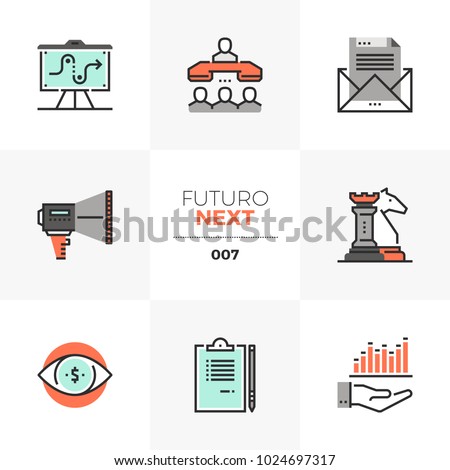 Modern flat icons set of market strategy, success business tactics. Unique color flat graphics element with stroke lines Premium quality vector pictogram concept for web, logo, branding, infographics Photo stock © 
