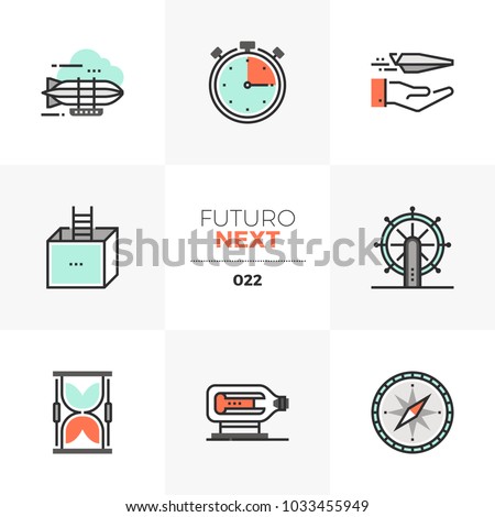 Modern flat icons set of business perspectives and transportation. Unique color flat graphics elements with stroke lines. Premium quality vector pictogram concept for web, logo, branding, infographics