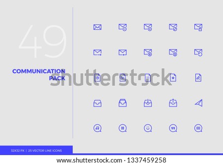 Simple line icons pack of internet communication, sending files. Vector pictogram set for mobile phone user interface design, UX infographic, web app, business presentation. Sign and symbol collection