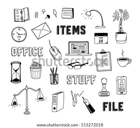 Vector illustration collection of hand drawn doodles of business objects and office items.  Isolated on white background