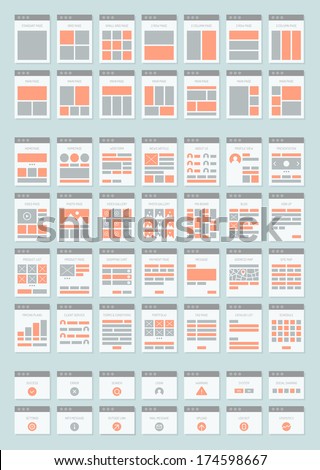 Flat design style modern vector icons set of website sitemap collection for creating flowchart navigation of web site architecture and prototyping structure and interactions. Isolated on background