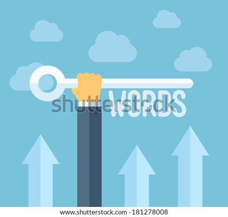 Flat design style modern vector illustration concept of search engine optimization, selecting relevant keywords for success SEO, optimize website for traffic growth and rank result