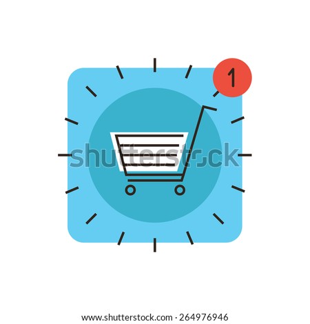 Thin line icon with flat design element of app store market, internet shopping cart, retail sales, web checkout for payment, new application purchase now. Modern style logo vector illustration concept