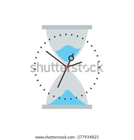 Thin line icon with flat design element of time is running out, business management, hourglass sand flow, timing control and optimization. Modern style logo vector illustration concept.