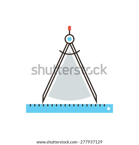 Thin line icon with flat design element of drawing compass gauge, technical tool, work of architect, engineering instrument of measurement. Modern style logo vector illustration concept.