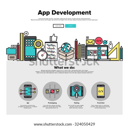 One page web design template with thin line icons of mobile application development, software API prototyping and testing for smartphone. Flat design graphic hero image concept website elements layout