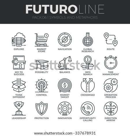 Modern thin line icons set of various business symbols and metaphor elements. Premium quality outline symbol collection. Simple mono linear pictogram pack. Stroke vector logo concept for web graphics.
