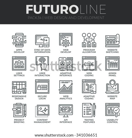 Modern thin line icons set of adaptive website customization, web develop process. Premium quality outline symbol collection. Simple mono linear pictogram pack. Stroke vector logo concept, web graphic