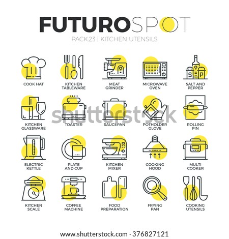 Stroke line icons set of home tableware, household and kitchen utensils. Modern flat linear pictogram concept. Premium quality outline symbol collection. Simple vector material design of web graphics.