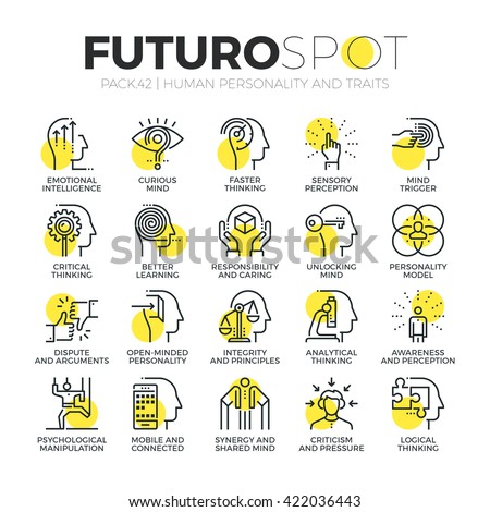 Stroke line icons set of human personality traits, mind psychology skills. Modern flat linear pictogram concept. Premium quality outline symbol collection Simple vector material design of web graphics