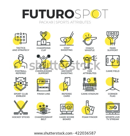 Stroke line icons set of club fans support, sport team emblem and awards. Modern flat linear pictogram concept. Premium quality outline symbol collection. Simple vector material design of web graphics