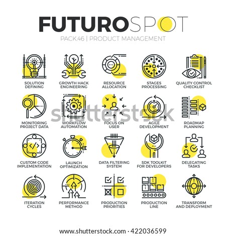 Stroke line icons set of agile product management, project workflow process Modern flat linear pictogram concept Premium quality outline symbol collection Simple vector material design of web graphics