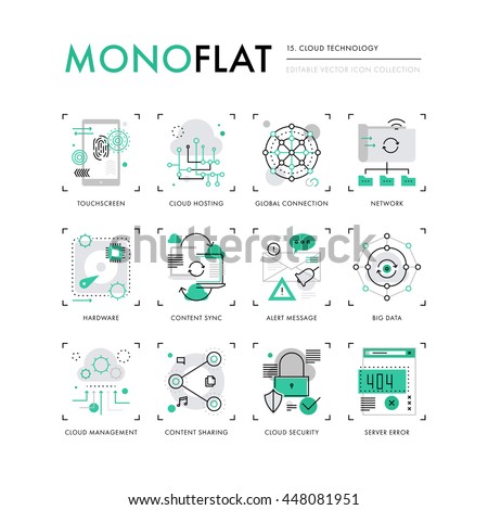 Infographics icons collection of cloud platform services, cloud technology of computing network Modern thin line icons set Premium quality vector illustration concept Flat design web graphics elements