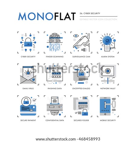 Infographics icons collection of cyber security, internet information encryption, network vault. Modern thin line icons set Premium quality vector illustration concept Flat design web graphics element