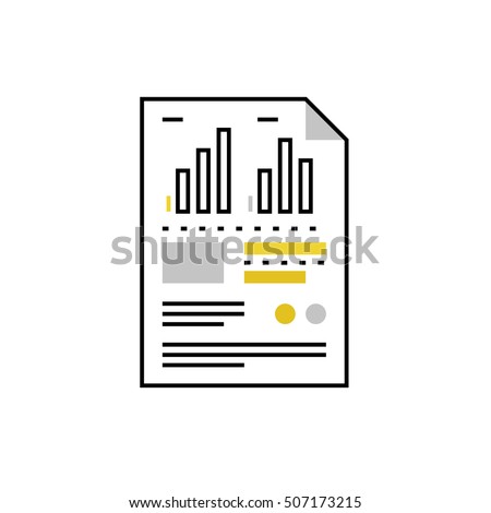 Modern vector icon of data sheet, document file paper with graphs and charts. Premium quality vector illustration concept. Flat line icon symbol. Flat design image isolated on white background.