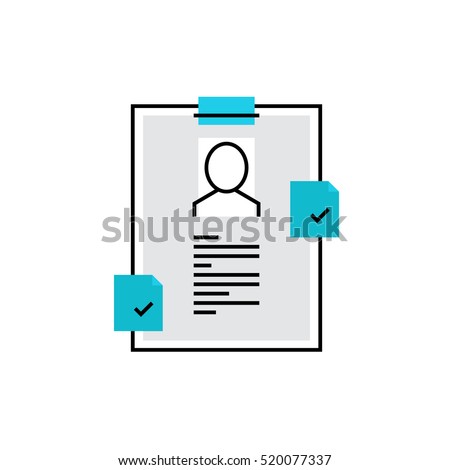 Modern vector icon of personal recruitment information, CV document with biography. Premium quality vector illustration concept. Flat line icon symbol. Flat design image isolated on white background.