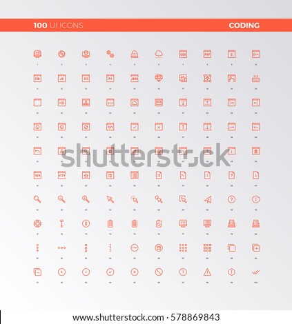 UI icons of apps programming, coding process. UX pictograms for user interface design, web apps and computer software. 32px simple line icons set. Premium quality symbols and sign web logo collection.