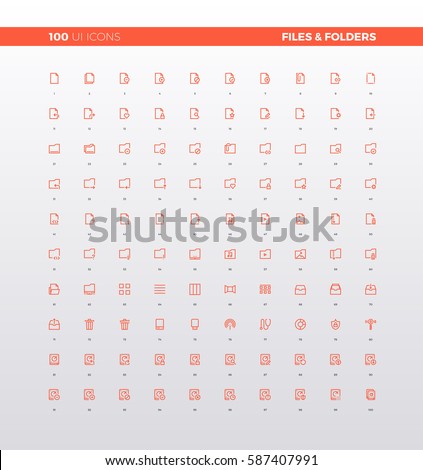 UI icons of file and folders, docs elements. UX pictograms for user interface design, web apps and business presentation. 32px simple line icons set. Premium quality symbols and sign web collection.
