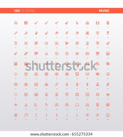 UI icons of various musical instruments, sound studio production, voice recording, audio technology devices elements. 32px simple line icons set. Premium quality symbols and sign web logo collection.