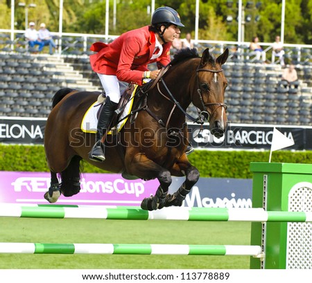 BARCELONA -SEPTEMBER 21: Blai Capdevila in action during the CSIO 101th International jumping competition in Real Club Polo Barcelona, on September 21, 2012, Barcelona, Spain.
