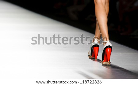 MADRID - SEPTEMBER 01: Details of shoes on the Amaya Arzuaga catwalk during the Cibeles Madrid Fashion Week runway on September 01, 2012 in Madrid.